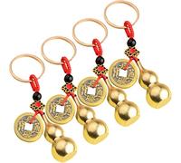 Chinese Wu Wallet Keychain Gourd Wu Lu Keychain 4pcs Feng Shui Coin Key Ring Calabash Pendant Charm Key Holder for Good Luck Fortune Longevity Success Pumpkin Decor Brass Wu
