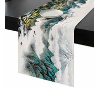 Chinese Zen Scenery Table Runner 48 Inches Long, Ink Painting Mountain Fields and Nature Washable Table Runners Heat-Insulation Kitchen Dining Table Decorations for Home Party Decor, 13"x48"