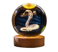 Chinese Zodiac Crystal Ball Night Light with Wood Base - Dragon, Horse, Monkey, Sheep, Rooster, Pig - Glowing Home Decor, USB Powered Desk Lamp, Birthday & New Year Gift Idea