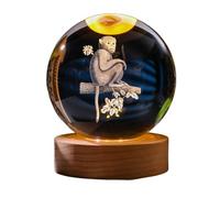 Chinese Zodiac Crystal Ball Night Light with Wood Base - Dragon, Horse, Monkey, Sheep, Rooster, Pig - Glowing Home Decor, USB Powered Desk Lamp, Birthday & New Year Gift Idea