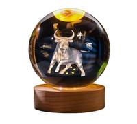 Chinese Zodiac Crystal Ball Night Light with Wood Base - Dragon, Horse, Monkey, Sheep, Rooster, Pig - Glowing Home Decor, USB Powered Desk Lamp, Birthday & New Year Gift Idea