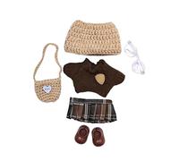 Chinese Zodiac Doll Clothes Set Handmade Crochet Outfit with Stylish Accessories for 6 Inch Dolls Fashionable Sweater Hat Bag Shoes Glasses (Khaki, 10cm)