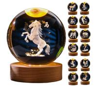 Chinese Zodiac Luminous Crystal Ball Night Light, Chinese Zodiac Horse 3D Crystal Ball with Wooden Lighting Base, Feng Shui Glass Sphere, New Year Birthday Gift, Home Furnishings (horse 6cm)