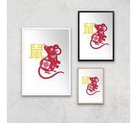 Chinese Zodiac Rat Giclee Art Print - A3 - Wooden Frame