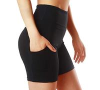 ChinFun Yoga Shorts for Women High Waist Tummy Control 4 Way Stretch Workout Running Shorts Side Pockets, A Shorts-black, L
