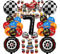 Chingcoo 54 Pieces Hot Whels Birthday Decoration 7 Years Boy, Hot Whels Birthday Party Set Boy, Car Birthday Decoration Racing Car Birthday Decoration Wheels Balloons for 7 Years Boy Birthday Party