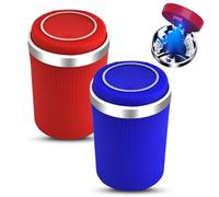 Chingde Ashtray with Lid, Car Ashtray, Automatic LED Light, Sealed, Flame Retardant, High Temperature Resistant, Detachable, Large Capacity (2 Pcs)