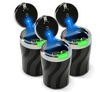 Chingde Car Ashtray, Portable Ashtray with Lid Smell Proof, Automatic LED Light, Flame Retardant, High Temperature Resistant, Sealed, Detachable, Large Capacity (3 Pcs)