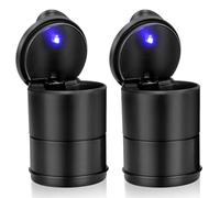 Chingde Car Ashtray, Portable Ashtray with Lid Smell Proof, Automatic LED Light, Sealed, Flame Retardant, High Temperature Resistant, Detachable, Large Capacity (2 Pcs)