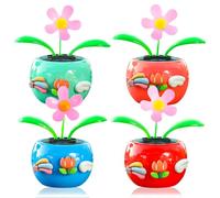 Chingde Car Shaking Flower, Solar Dancing Flower, 4 Pieces Flickering Car Ornaments Solar Powered Car Toy for Car Office Desk Decoration