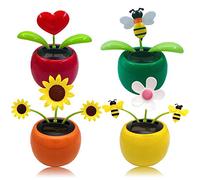Chingde Solar Powered Dancing Flower, 4Pcs Plastic Solar Dancing Flowers Shaking Head Car Ornaments Solar Powered Car Toy for Car Office Desk Decoration