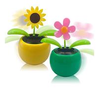 Chingde Solar Powered Dancing Flower, Car Dashboard Accessories, 2 Pcs Solar Powered Car Decorations, Desk Decorations (Yellow+Green)