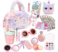 Chinloca Girls Purse with Pretend Makeup Set, Unicorn Gifts for 3+ Year Old Girls, Kids Handbag Toy Phone Wallet Water Bottle, Birthday Gift for Girl Age 3 4 5 6