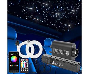CHINLY Bluetooth Meteor 16W RGBW APP LED Fiber Optic Light Star Ceiling Lights Kit APP Mixed 400pcs*(0.02+0.03+0.06in)*9.8ft Optical Fiber + for Home/Car