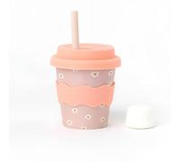 Chino Club UK Baby Chino Cup for Toddlers - Pink Daisy Design with Silicone Lid & Wave Grip Band, Eco-Friendly, Drop-Proof, 4oz - Ideal First Cup for Babycinos, Smoothies, Milk, and More Babyccino