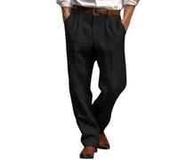 Chino Pants Men's Wide Leg Trousers Plain Casual with Front Pocket Folded Elastic Waist Belt Loose Trousers Club Jogging Bottoms Men, black, L