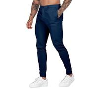 Chino Trousers for Men, Slim Fit Elastic Waist Business Office Trousers, Flat Front Skinny Formal Trousers, Classic Casual Work Pants with Pockets, Lasting Comfort Stretch Dress Pants Navy