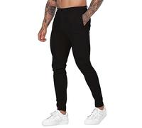 Chino Trousers for Men, Slim Fit Elastic Waist Business Office Trousers, Flat Front Skinny Formal Trousers, Classic Casual Work Pants with Pockets, Lasting Comfort Stretch Dress Pants Black
