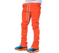Chino Trousers Men's Sport Casual Four Season Long Flared Trousers Slim Fit Tie Elastic Waist Plain Trousers Pleated Trousers Men, orange, S