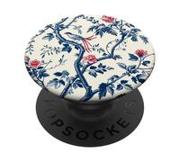 Chinoiserie Bird and Floral Pattern Vintage Blue and White PopSockets Adhesive PopGrip