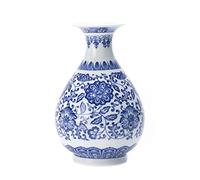 Chinoiserie Blue and White Porcelain Ceramic Vase - 8" for Home, Living Room, Bookshelf, Mantle Fireplace, Table Centerpieces