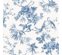 Chinoiserie Blue Floral Wallpaper - Flowers Botanical Birds Classic Traditional - Stylish Feature Wall