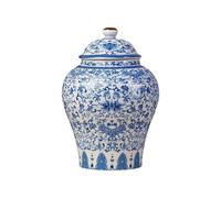 Chinoiserie Blue White Ginger Jars, Porcelain Jar Tea Storage, Ceramic Decorative Ginger Jar With Lid, Chinoiserie Decor Blue and White Vase, Porcelain Vases Decor for Living Room, Bedroom (A)