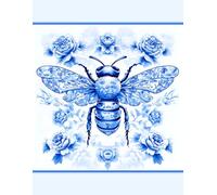 Chinoiserie Bumble Bee Novelty Notebook - Blue Peonies Floral Design; White Background: 8.5" X 11" 140 Pages Wide Ruled Paperback