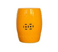 Chinoiserie Ceramic Garden Stool - Glazed Hollow Out Drum for Indoor/Outdoor Use Decorative Round Side Table Shoe Changing Stool Sofa Accent (Yellow)