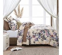 Chinoiserie Chic Peacock Floral Duvet Cover Paradise Botanical Garden Grouse Pheasant Bird and Tree Blossom Branches Vintage Long Staple Cotton Satin Bedding Set (Pastel, King)