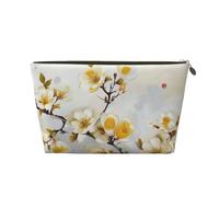 Chinoiserie Floral Makeup Bag, Red Rose, Royal Deep Rosa, PVC Leather Cosmetic Organiser with Zipper, Water-Resistant, Portable Pouch (Golden Pear Blossom)