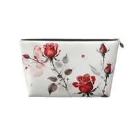 Chinoiserie Floral Makeup Bag, Red Rose, Royal Deep Rosa, PVC Leather Cosmetic Organiser with Zipper, Water-Resistant, Portable Pouch (Royal Deep Rosa)