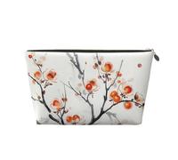 Chinoiserie Floral Makeup Bag, Red Rose, Royal Deep Rosa, PVC Leather Cosmetic Organiser with Zipper, Water-Resistant, Portable Pouch (Orange Begonia)