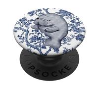 Chinoiserie Floral Sea Animal Supercute Seal Blue Manatee PopSockets Adhesive PopGrip