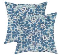 Chinoiserie Floral Throw Pillow Covers Pack of 2 Leaves Aesthetic Art Classic Vintage Country Flower Blue Velvet Soft for Women Living Room Decor Bedroom Dorm Sofa Cushion Pillowcases 16x16inch