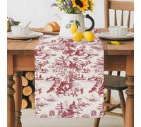 Chinoiserie Garden Asian Scenic Table Runner 70 Inches Long,Table Runners Kitchen Dining Tables Decoration for Home Party Decor, Pavilion Hill Boat Tree Red Tables Runner Wedding Dresser Scarf