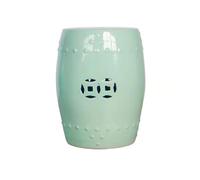 Chinoiserie Glazed Ceramic Garden Stool - Indoor/Outdoor Decorative Drum Table Hollow Out Design Stylish Round Side Table for Living Room & Entryway (Cyan)