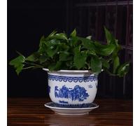 Chinoiserie Jingdezhen Hand-Painted Blue and White Porcelain, Ceramic Flower Pots, Chinese Ceramic Planters Flower Container Home Decor with Hole Plant Pot