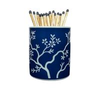 Chinoiserie Long Match Holder with Striker - Tall Design for 3", 4", 5", 5.5" Matches - Rare Vintage Style Light Blue Porcelain with Dark Blue Chinoiserie Patterns - Matches NOT Included (Style C)