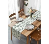 Chinoiserie Minimalist Forest Table Runner 108 Inches Long, Green Botanical Plants Washable Table Runners Heat-Insulation Kitchen Dining Table Decorations for Home Party Decor 13x108in