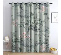Chinoiserie Oriental Blackout Curtains for Bedroom living Room, Flower Bird Green Leaf Curtains 66x54, 54 Inch Drop Curtains 2 Panels Set, Thermal Eyelet Drapes Decorative Patterned Window Treatments