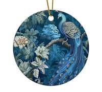 Chinoiserie Peacock Floral Blush Blue Christmas Ornaments Pheasants Hydrangea Camellia Round Hanging Ornaments Ceramic Elegant William' Morris' Forest Belgian Christmas Bauble for Holiday Decoration