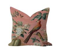 Chinoiserie Peacock Floral Blush Pink Solid Pillow Cover Decorative Holiday Party Pillow Cushion Case Oriental Chinese Flower Print Square Linen Pillowcases for Home Decor Office Chair Indoors 20x20