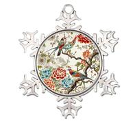 Chinoiserie Peony Bird Floral Coral Snowflake Ornaments Chinoiserie Chic Tibetan Japanese Frame Silver Christmas Ornament Xmas Tree Decoration Custom Xmas Keepsake for Family Birthday New Year Home