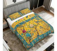 Chinoiserie Super King Duvet Coverless, Reversible Design, Oriental Floral Bird Comforter & 2 Pillow Cases for Bedroom Decor, 10.5 Tog Ultra Soft Microfibre, All Seasons #y452