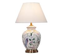 Chinoiserie White Ceramic Table Lamp, Handed Flower&Bird Ceramic Lamps,American Classic Handed Lamp Desk Nightstand Lamp for Bedroom Living Room/33 * 50Cm