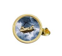 Chinook Helicopter on Storm Clouds Gold Plated Domed Lapel Pin Badge in Gift Bag