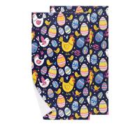 Chintiz Hand Towels Set of 2 - Easter Chickens Eggs Highly Absorbent Soft Face Bath Shower Towel for Bathroom Kitchen Dorm Spa Farmhouse Hotel Guest Tea