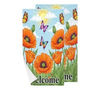 Chintiz Hand Towels Set of 2 - Welcome Flowers Highly Absorbent Soft Bath Shower Face Towel for Kids Adults Bathroom Nursery Kitchen Dorm Decor