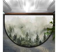 Chintiz Ink Gray Landscape Half Round Doormat 36x24 In, Soft Absorbent Entrance Rug with Non-Slip Backing, Indoor Welcome Mat for Entryway Bedroom Kitchen Office